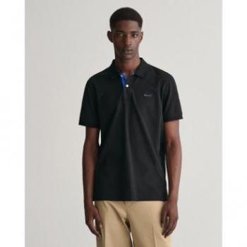 Polo de piqué en contraste negro Gant para hombre con cuello y mangas en color diferente