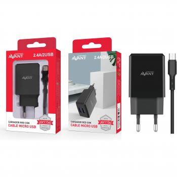 Cargador Avant USB 2.4 Blanco con 2 Puertos y Cable Incluido