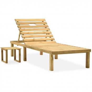Tumbona de jardín con mesa de madera de pino impregnada