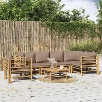 7-Piece Bamboo Garden Lounge Set with Taupe Cushions