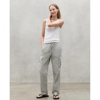 Ecoalf Women's Straight Leg Trousers with Elastic Waistband and Drawstring, Sustainable Grey Cargo Pants, Size W38