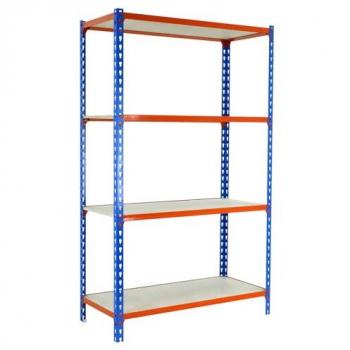 Estantería MADERCLICK SUPERPLUS 4/400 1500 Azul/Nara/Mad - Estantería metálica sin tornillos, 4 baldas de madera ajustables, capacidad de carga de 200 kg por punto de flex