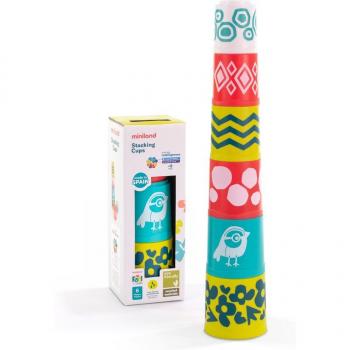 Apilables para bebés Miniland: Stacking Cups, colorido set de 8 piezas apilables, fabricadas en material seguro y duradero, diseñadas para el desarrollo motor y la coordinación mano-ojo de los bebés