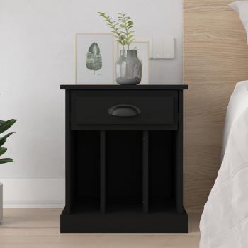 Mesita de noche negro 43x36x50 cm Vidaxl con diseño moderno, estructura de madera MDF, acabado en color negro mate, cuatro patas para mayor estabilidad y espacio de almacenamiento con un cajón