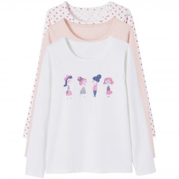 VERTBAUDET Lote de 3 Camisetas Stretch niña Manga Larga Rosa Claro Bicolor 3A