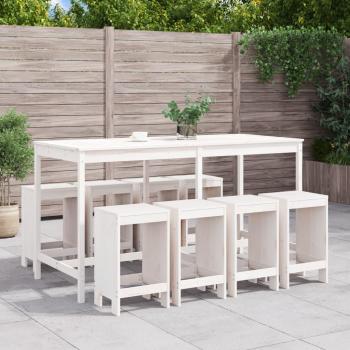 Set de Bar de Jardín 9 Piezas Madera Maciza de Pino Blanco