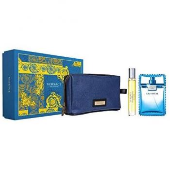 Versace Man Eau Fraîche 3-Piece Gift Set - 100ml EDT Spray, 10ml Mini EDT, and Black Medium Toiletry Bag