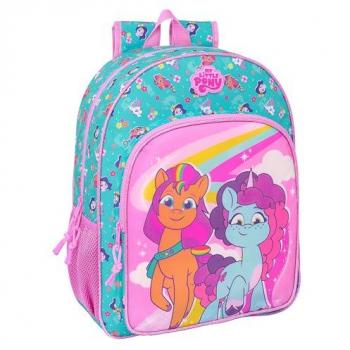 Mochila Escolar Adaptable a Carro My Little Pony Magic - Diseño Ergonómico - Amplio Espacio de Almacenamiento - Bolsillos Multifuncionales - Dimensiones 33x42x14 cm - Color Rosa/Tur
