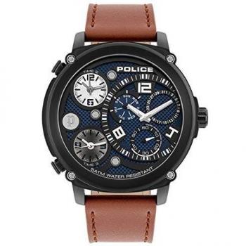 Police Black Mens Leather Multi-Function Watch