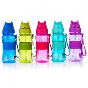 Botella de Agua Niños y Niñas Sin BPA Tritan Botella de Agua Deporte con Pajita y Correa para