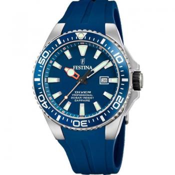 Festina The Originals F20664/1 Reloj Analógico para Hombre con Correa de Caucho Azul, Caja de Acero Inoxidable 316L Plateado