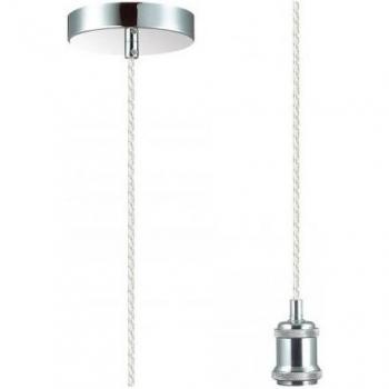 Lámpara colgante Dreifa de diseño en cromo pulido, 1 bombilla E27 máx. 60W, incluye kit de suspensión de 1,5 m con cable trenzado transparente, diámetro de 6