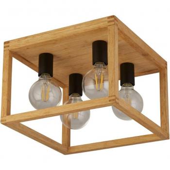 Plafonnier Square Bambou Noir, Plafón Square de bambú, 4 luces, 4 ampoules en bois naturel