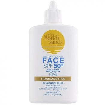 Bondi Sands Face Sunscreen Fluid SPF 50+, 50 ml - Loción solar facial sin perfume, factor de protección solar 50+, fórmula ligera y no grasa, resistente al agua, ideal para todo tipo de piel