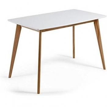 Kave Home - Mesa de Comedor Anit Rectangular 140 x 80 cm Blanca con Patas de Madera Fresno