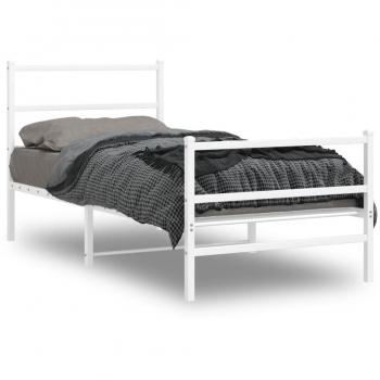 Cama metálica pediátrica blanca con cabecera y estribo 90x190 cm