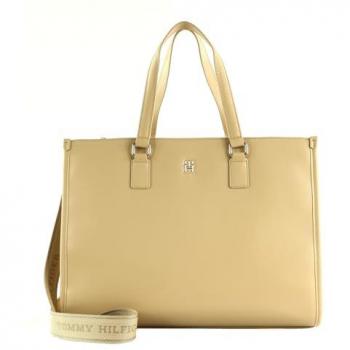 Tommy Hilfiger TH Monotype Tote Bag - Women's Stylish Beige Shoulder Handbag, One Size