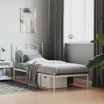 Cama solar con cabecero de metal blanco 80x200 cm - Estructura de cama de metal con cabecero blanco 80x200 cm Vidaxl Blanco