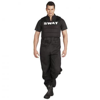 Disfraz de SWAT para hombre negro/blanco XL - Uniforme de policía con chaleco y accesorios, ideal para carnaval y fiestas temáticas