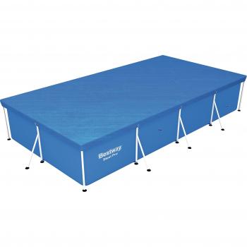 BESTWAY 58107 - Cobertor Invierno para Piscina Desmontable 400x211 cm Rectangular Fácil Instalación con Orificios de Drenaje y Cuerdas de Agarre Color Azul