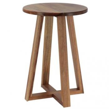 Taburete Redondo de Madera Acacia para Cocina, Baño, Jardín y Dormitorio con Patas y Tablero de Acacia