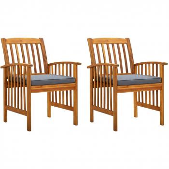 Acacia Wood Garden Dining Chairs Set of 2 with Cushions