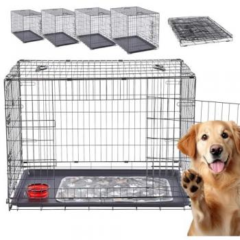 AREBOS Jaula para perros L - Caja de transporte plegable, dimensiones 92,5 x 60 x 66 cm, con 2 puertas, incluye manta y comedero, color negro