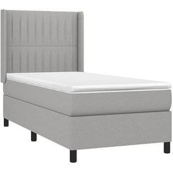 Cama Box Spring con colchón y luces LED, tela gris claro, 90x200 cm