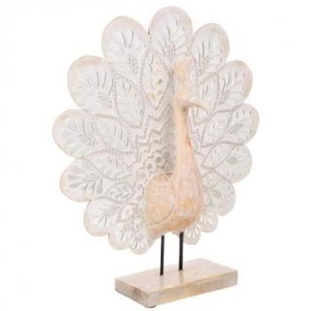Figura Pavo Real Mosaico Marrón y Blanco 46x12x53h Cm - Decoración Elegante