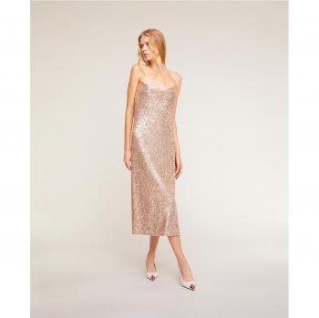 Vestido midi de lentejuelas con escote drapeado