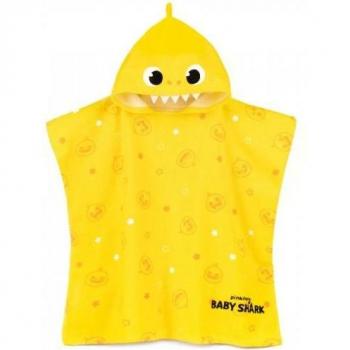 Toalla infantil con capucha Baby Shark, estampado repetido, color amarillo/blanco, talla única
