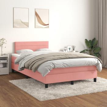 Cama box spring de muelles con colchón en terciopelo rosa 120x200 cm