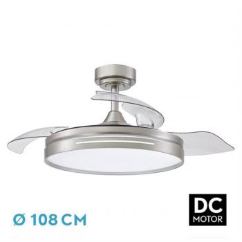 Ventilador de techo DC 72W Micenas Fabrilamp Niquel 3 aspas transparentes