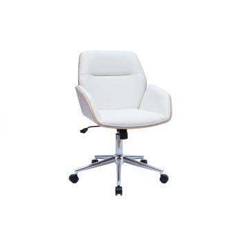 Silla de oficina giratoria blanca con madera clara Marlow