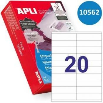 Apli 10562 Etiquetas Blancas Adhesivas Permanentes para Impresora, 105 x 29 mm, 20 Etiquetas por Hoja, Caja de 500 Hojas