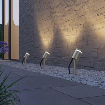 Foco exterior LED Kamivan, pica tierra, 3 unidades, moderno en gris, hecho de acero inoxidable