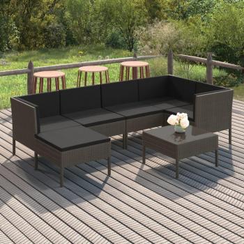 Sofá de jardín 7 piezas con cojines de polyrattan gris