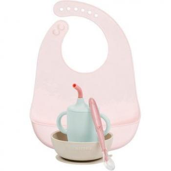 Nattou Set de Vajilla de Silicona 4 Piezas con Taza y Babero