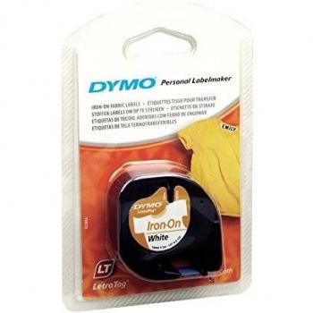 Cinta de Etiquetado DYMO LetraTAG 12mm x 2m, Negro sobre Blanco, Aplicación a Planchar