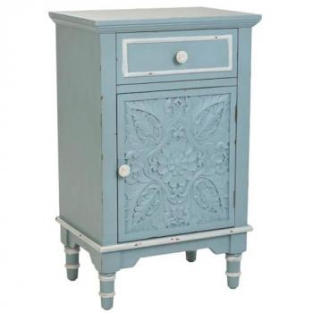 Mesita de Madera Azul Art Deco con Cajón y Puerta 46x32,5x74 cm