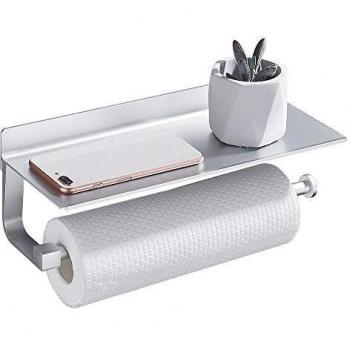 Hoomtaook Portarollos Cocina Soportes de Pared para Portarrollos de Cocina Accesorios sin Perforación Aluminio, Acabado Mate, Portarrollos para Papel de Cocina Plata