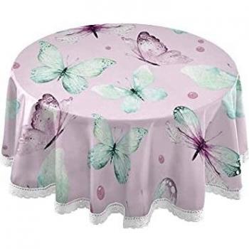 xigua Mantel para mesas redondas de 60 pulgadas con forma de círculo, tela de tela para fiestas al aire libre, picnic, restaurante, mariposa rosa