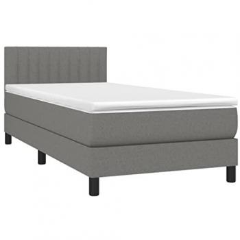 Cama box spring con colchón viscoelástico de espuma, protector, muelles ensacados, adaptable, acolchado reversible, tela gris oscuro 90x200 cm
