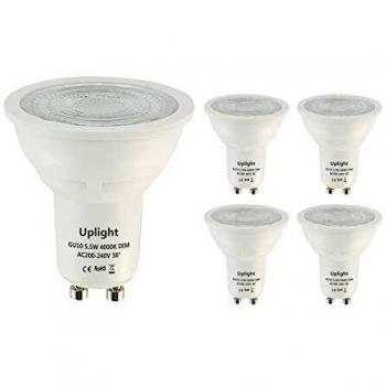 Uplight 5.5W Regulable Bombillas GU10 LED,Blanco Neutro 4000K,Equivalente 50W Lámpara Halógena 470Lm Ra80,38°Ángulo haz, Paquete de 5.