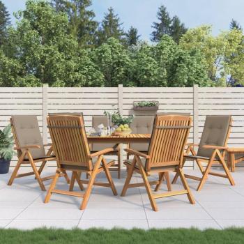 Reclining Teak Garden Chairs with Cushions - Set of 6