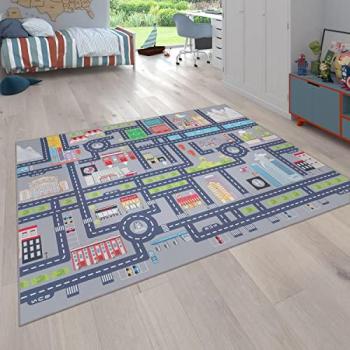Alfombra Infantil De Juegos Motivo Carreteras, Habitación Infantil, Coches Gris, tamaño: 100x200 cm - Paco Home