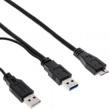 Cable USB 3.2 Gen 1 en Y de 1,5 m con 2 conectores USB A hembra a Micro USB B, color negro