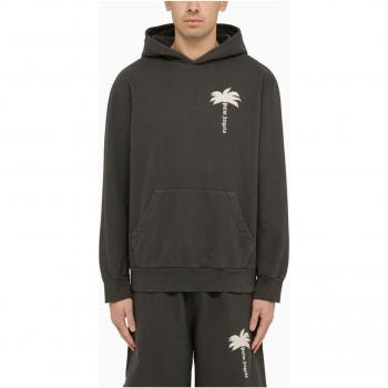 Palm Angels Men's Logo Cotton Hoodie in Grey | Size Medium | PMBB058S24FLE004
