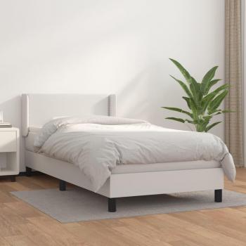 Cama box spring con colchón de muelles en cuero sintético blanco 90x200 cm