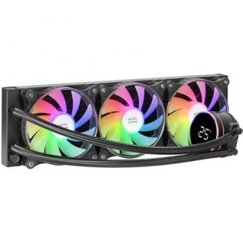 Refrigeración Líquida AIO Mars Gaming ML-LCD360, TDP 600W, 3 Ventiladores FDB ARGB 120mm, Pantalla LCD y Monitoreo de Temperatura, Negro